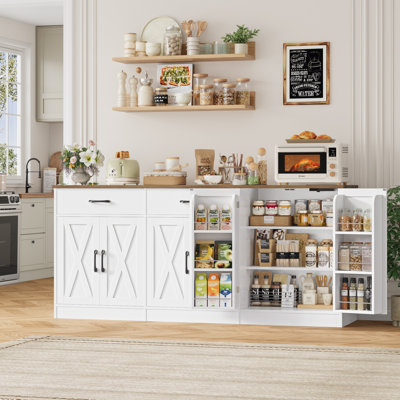 70.8"W Farmhouse Style Sideboard With 2 Drawers, 4 Door Buffet Cabinet With 6 Side Door Shelves For Bedroom, Kitchen, Dining Room