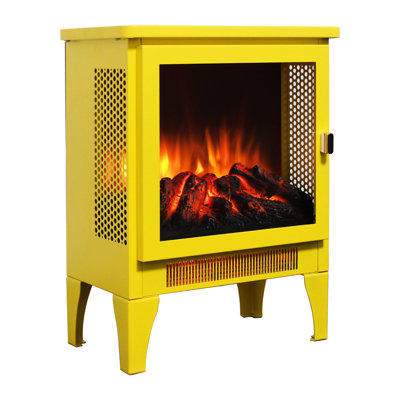 18 Inch Electric Fireplace Stove With 3d Flame, Lemon Yellow, 1400w/700w Two - Level Heat, 50000 Hours Led, Three Sided View, Bottom Air Outlet, Porta