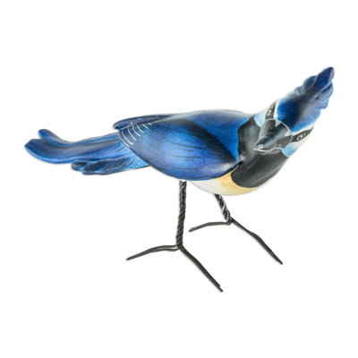  Handmade Black-Throated Magpie-Jay Ceramic Sculpture
