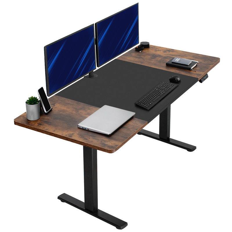 VIVO Single Motor Electric Desk with Push Button Memory Controller, 48.5" H x 71" W x 30" D, Vintage Brown & Black/Black