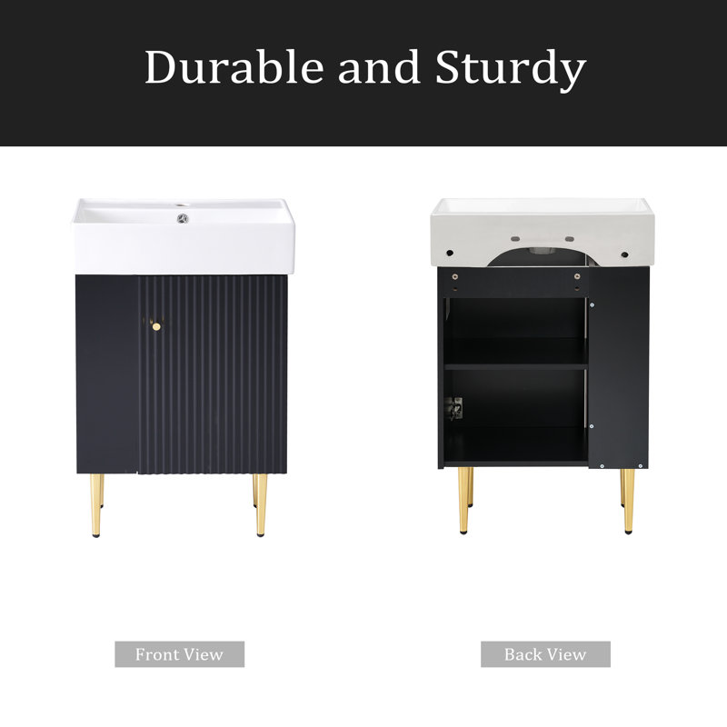 Meuble-lavabo simple 21,6 po, armoire combinée, meuble de rangement pour salle de bain, lavabo simple en céramique