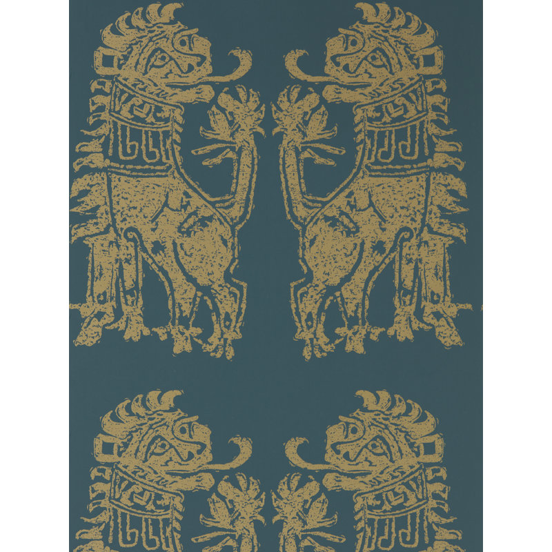 Sicilian Lion Wallpaper, Serpentine/Gold
