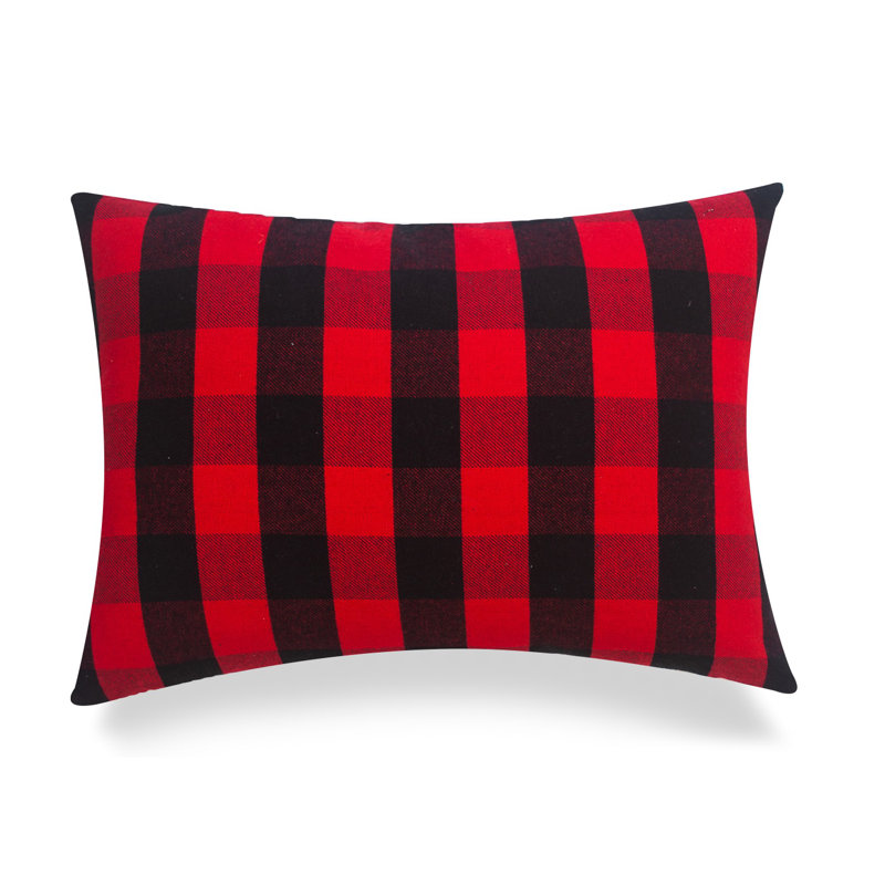 Housse de coussin rectangulaire 100% coton Buffalo Check, 14 po x 20 po, Noir / rouge, Housse seulement