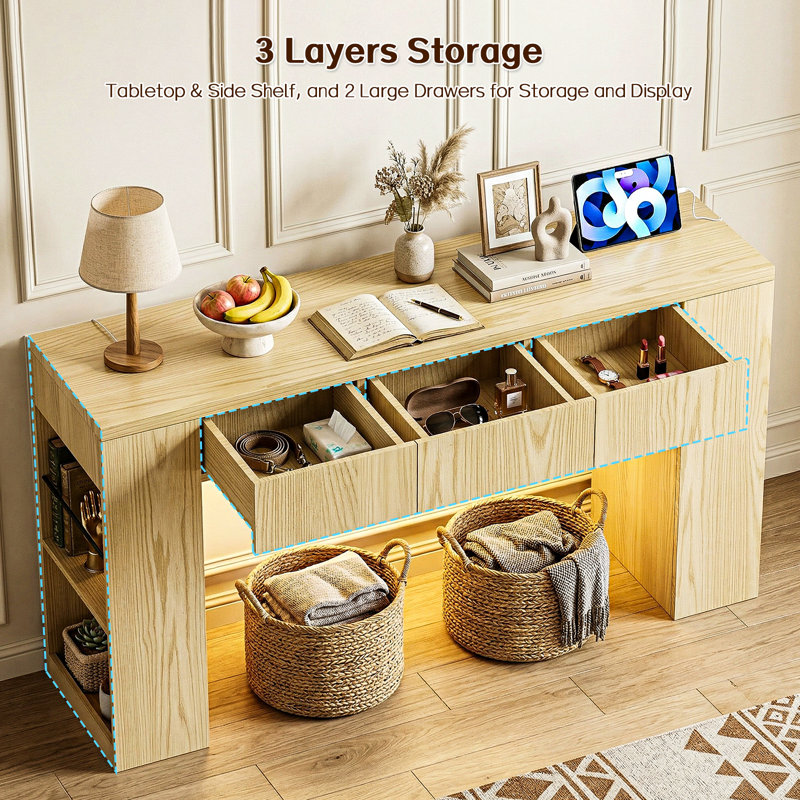 63"W Console Table, Wood Entryway Tables, Narrow Sofa Tables For Living Room