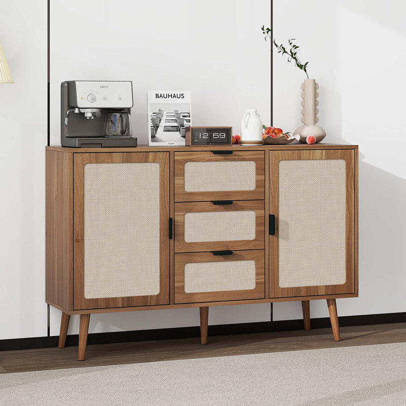 Buffet décoratif 2 portes Leibel, Noyer / beige