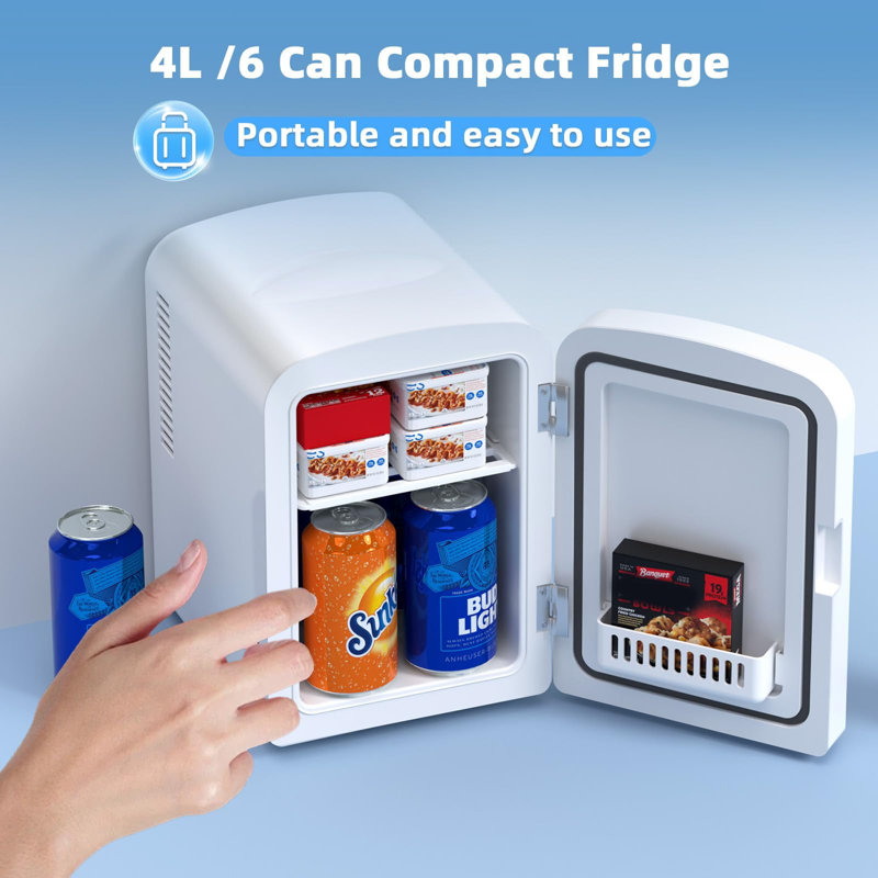 4L Personal Mini Fridge! Stainless Steel Door, 12V Ac/Dc, Freshen Skincare & Drinks