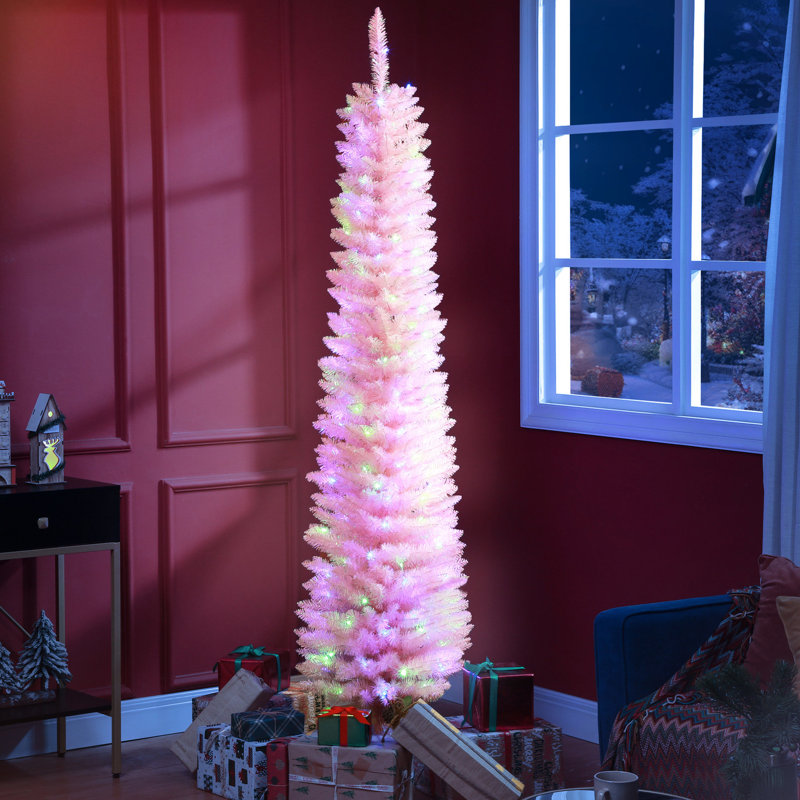 Grand arbre de Noël rose de 6 pi avec 360 ornements de branches et 200 caractéristiques