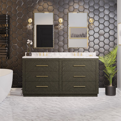 Rumalda 72'' Double Bathroom Vanity with Carrara Marble Top
