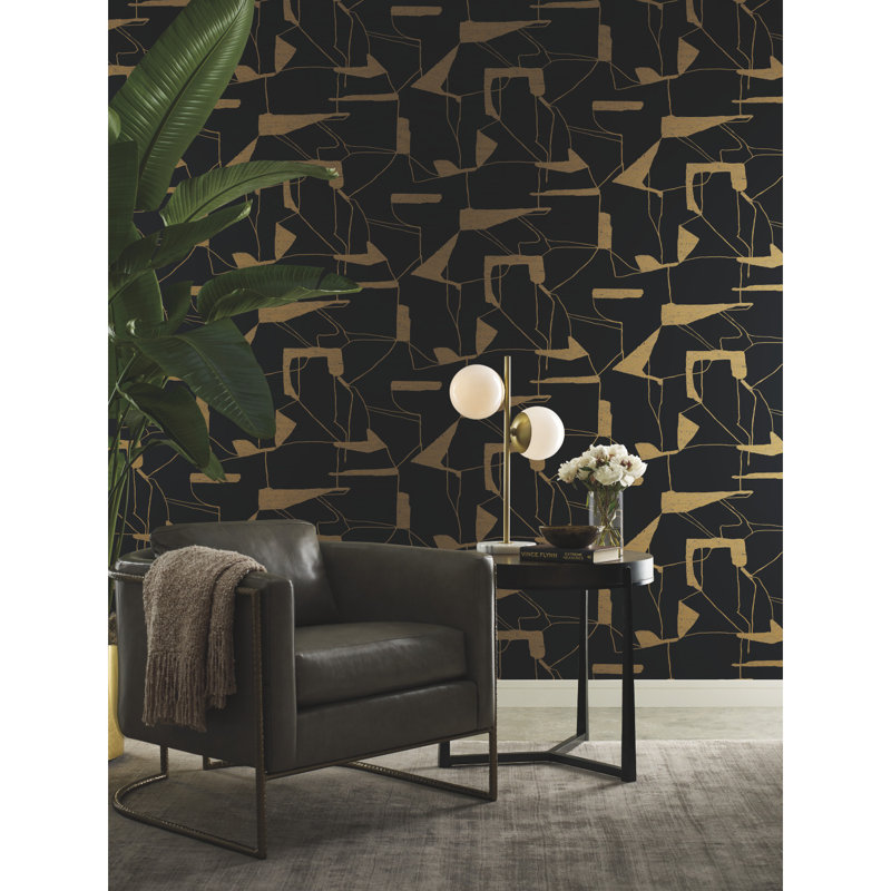 26.9' L x 27" W Wallpaper Roll, Black/Gold