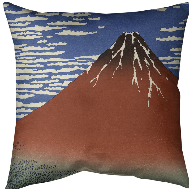 Coussin Katsushika Hokusai, 18 po x 18 po, Rouge / Bleu, Polyester filé