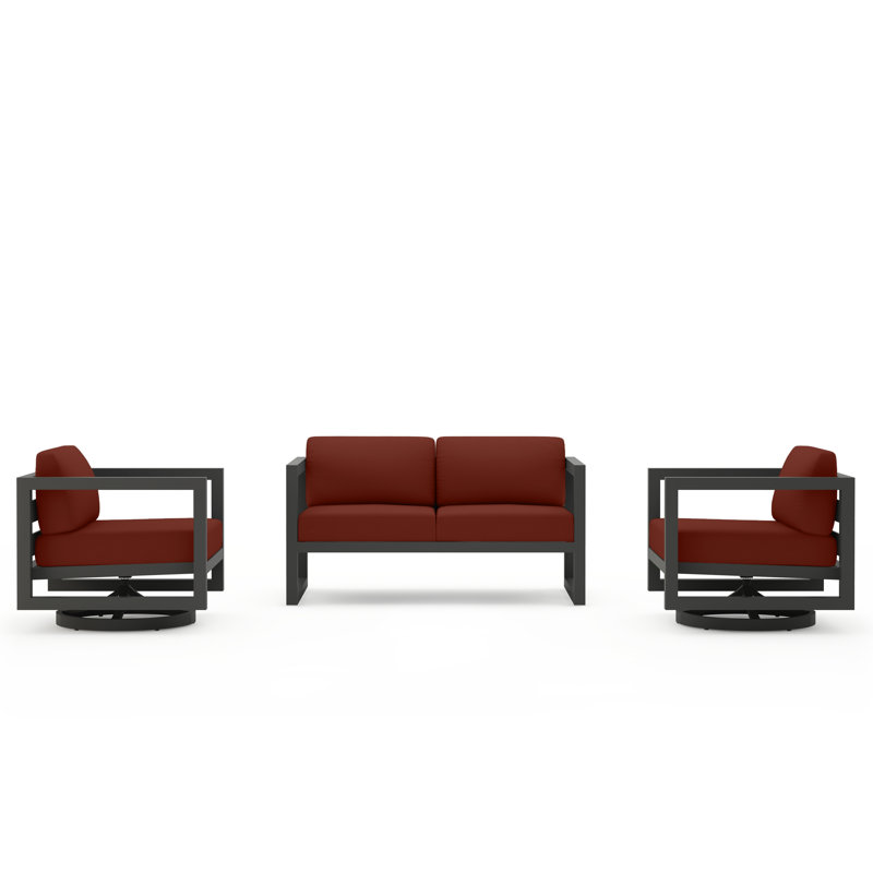 Avion 3 Piece Loveseat Set With Swivel, Spectrum Indigo Sunbrella®, Slate