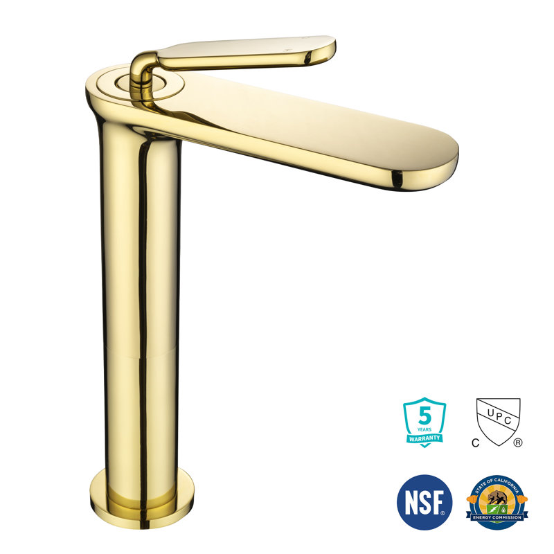 Tall Gold Brass Single Handle Bathroom Faucet