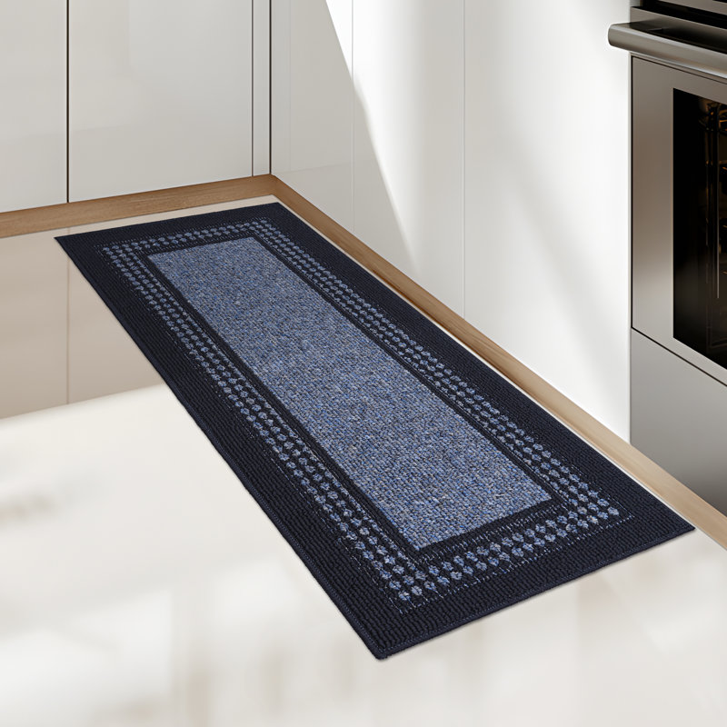 Machine Washable Non-skid Kitchen Mat, Blue, Rectangle 1'8" x 3'9"