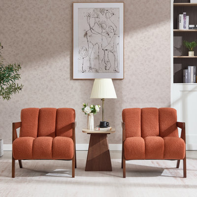 Modern Upholstered Accent Armchair Living Room Chair, White Sherpa Fabric, 2 Set by Latitude Run