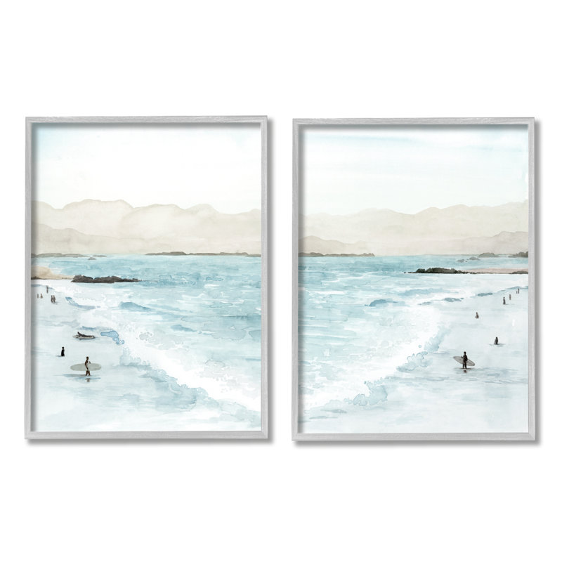 Paysage de plage à marée haute, H 16 po x l 40 po, Estampe numérique Farmhouse