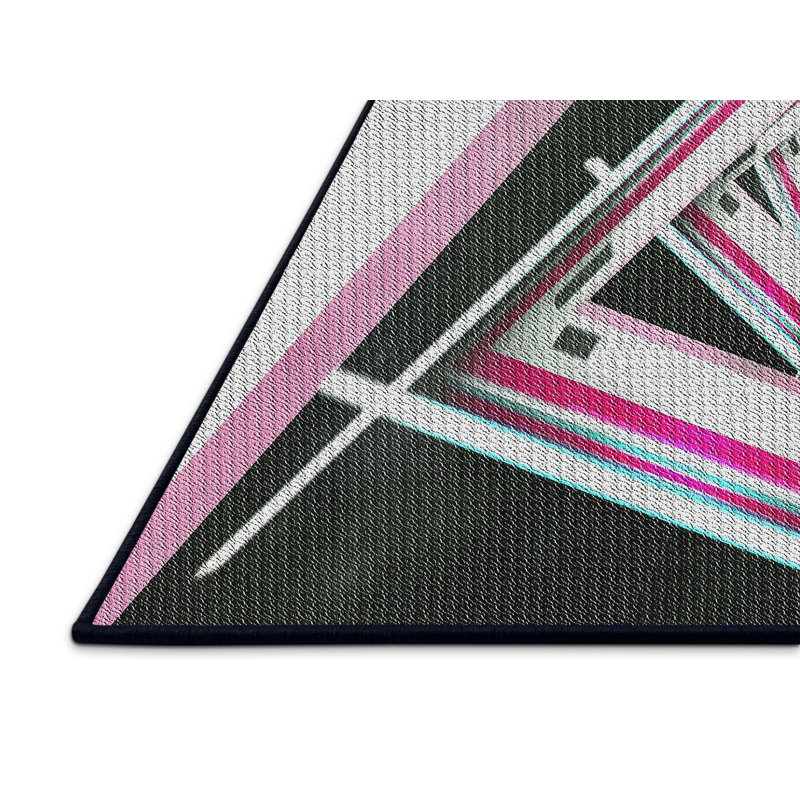 Tapis rose/zone noire à motifs, Rectangle 3 pi x 5 pi