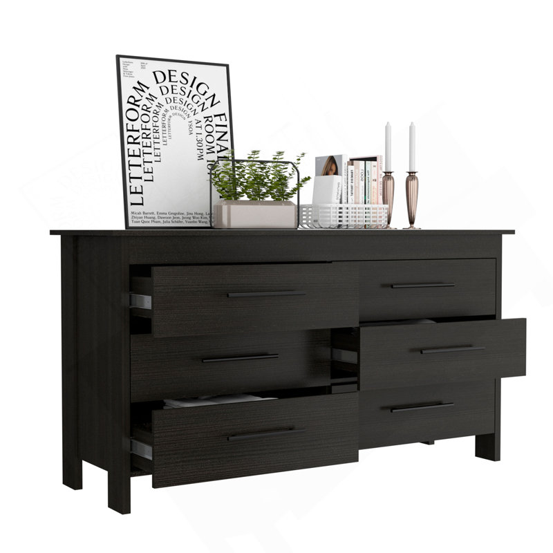 Commode double 6 tiroirs Hms, quatre pieds, plateau supérieur - noir, Noir