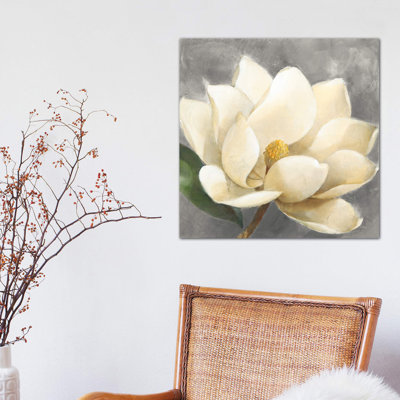 Magnolia Blossom On Gray 1 Piece Wrapped Canvas Painting