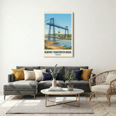 Newport Transporter Bridge, Wales - Vintage Travel Poster of Industrial Romance and Adventure. Giclee Print on Wrapped Canvas. Wall Art, Home Decor - Transport & Engineering, Wales 1 Piece Wrapped Canvas Wall Art