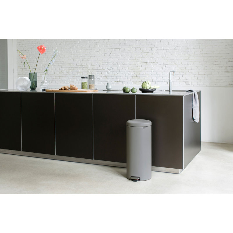 NewIcon Pedal Step On Trash Can, Grey/Brown/Blue, 30 L