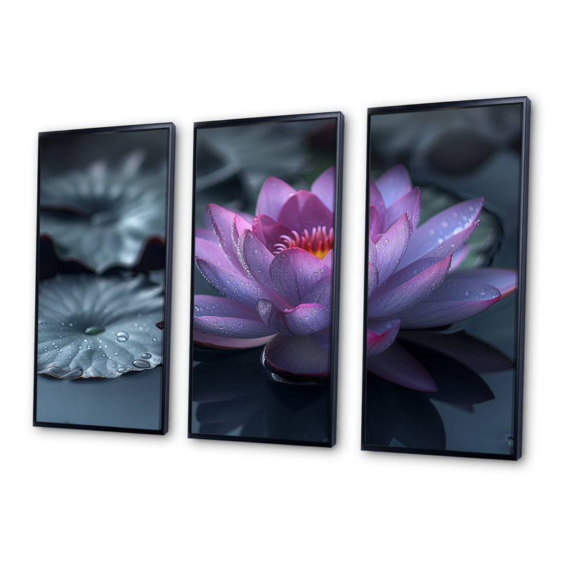 Aman - Lotus Wall Decor Set, 28"H x 36" W x 1" D, Black Floater Framed Canvas