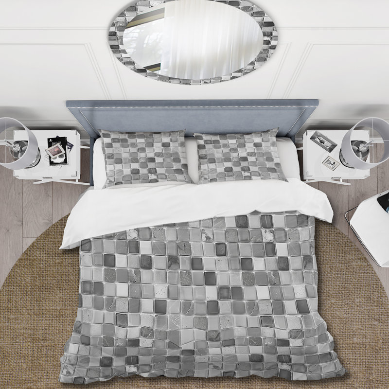 Ensemble de housse de couette gris Midcentury Mosaic Tiles VI - Midcentury, Housse de couette très grand + 2 taies décorativ