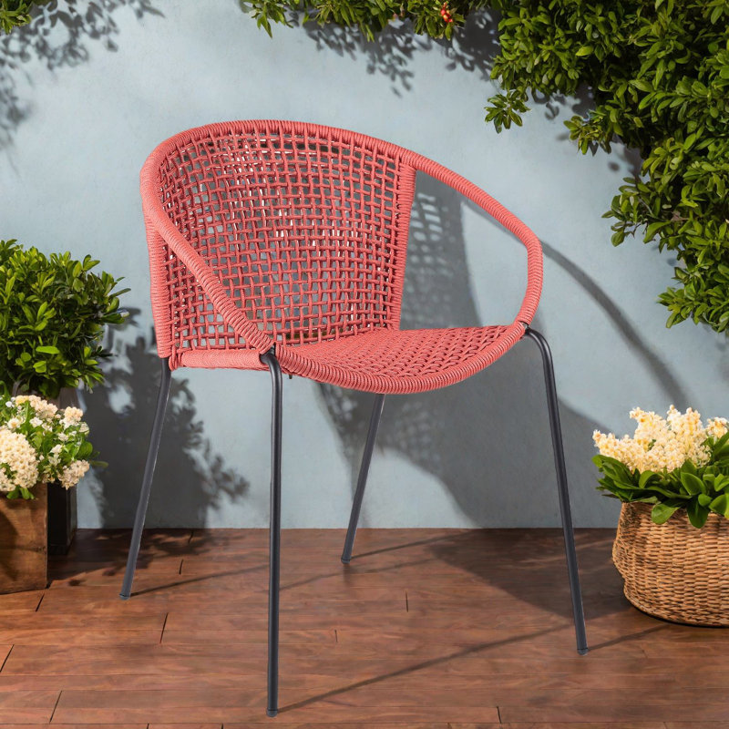 Chaises de patio en acier moderne, corde rouge brique, ensemble intérieur / extérieur
