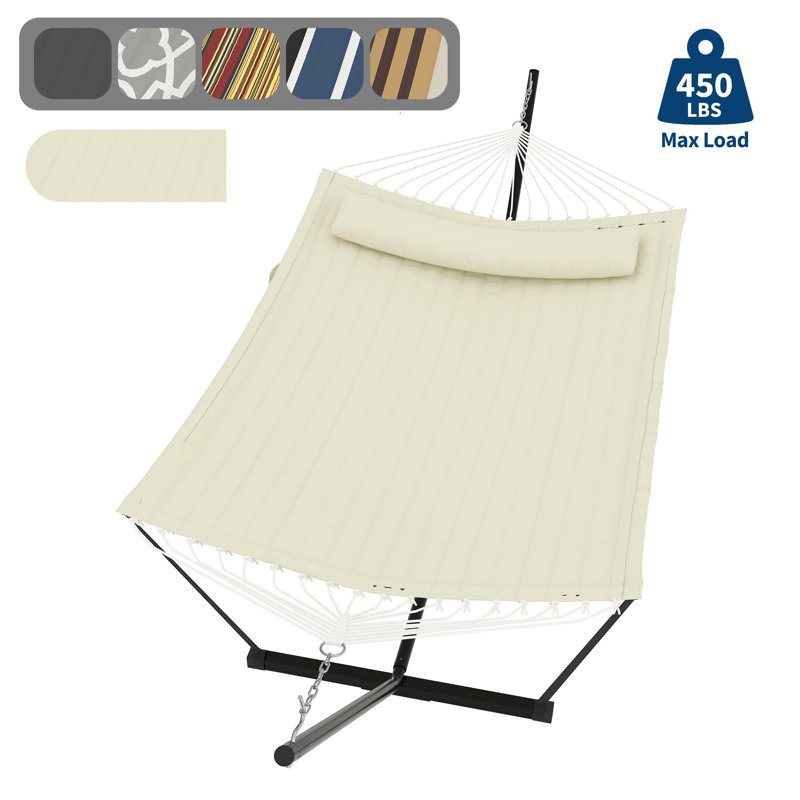 Hamac double autoportant pour deux personnes – Capacité de charge de 204 kg (450 lb) avec oreillers amovibles et corde d'équilibre, idéal pour se détendre à l'extérieur sur la terrasse, dans le jardin ou au bord de la piscine.