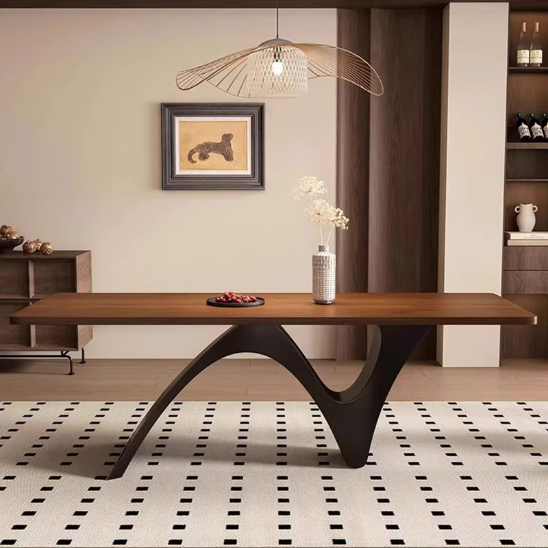 French mid-century style solid wood dining table, 29.53" H x 78.74" W x 31.50" D