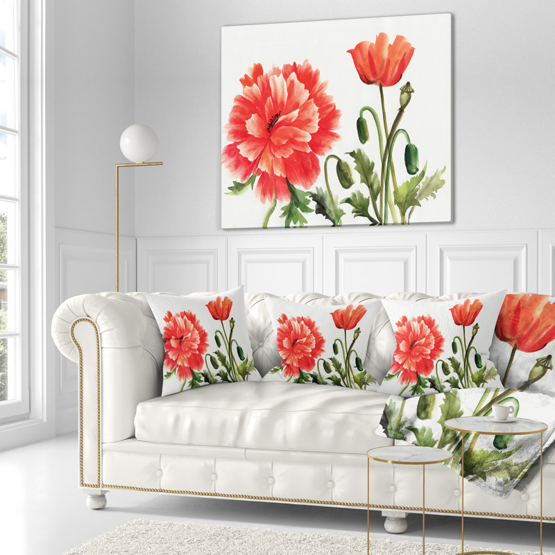 Coquelicots rouges - coussin à imprimé floral, Rectangulaire, 12 po x 20 po