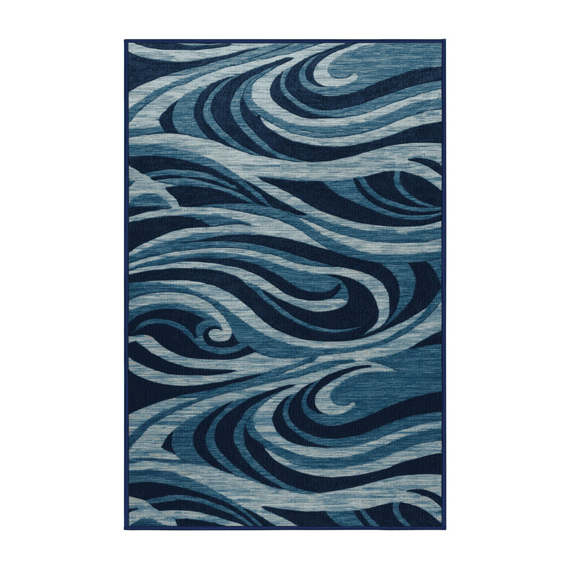  Tapis nautique lavable à motifs abstraits océan, Rectangulaire 3 pi x 5 pi