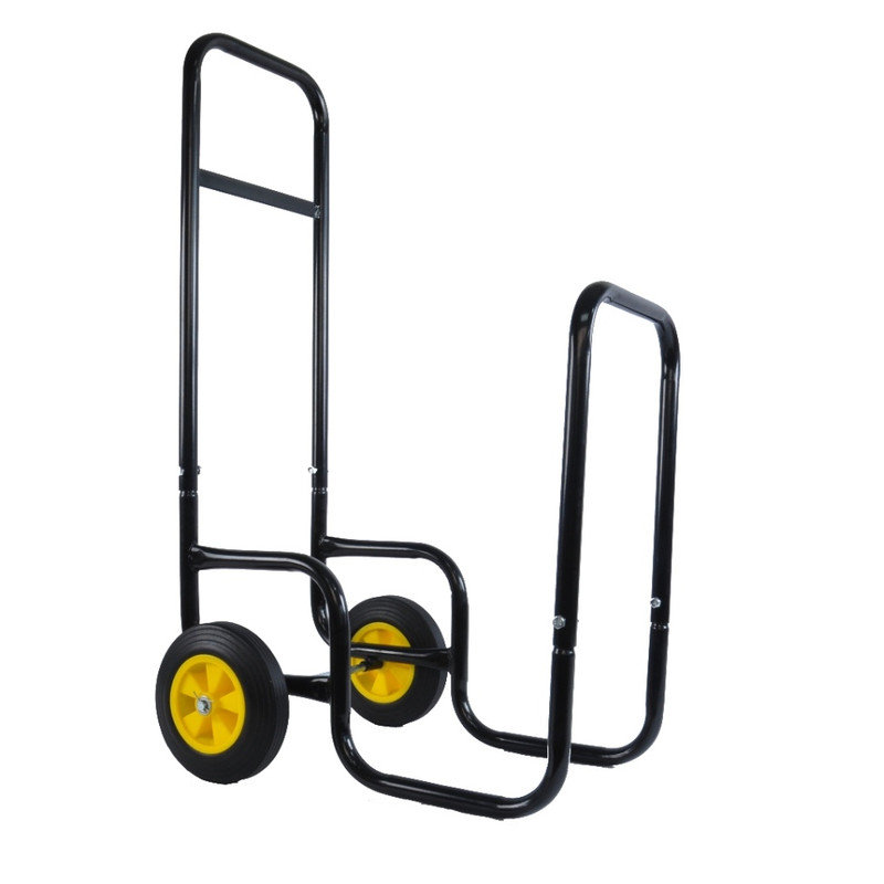 Chariot à bûches en acier noir robuste pour le transport de bois de chauffage