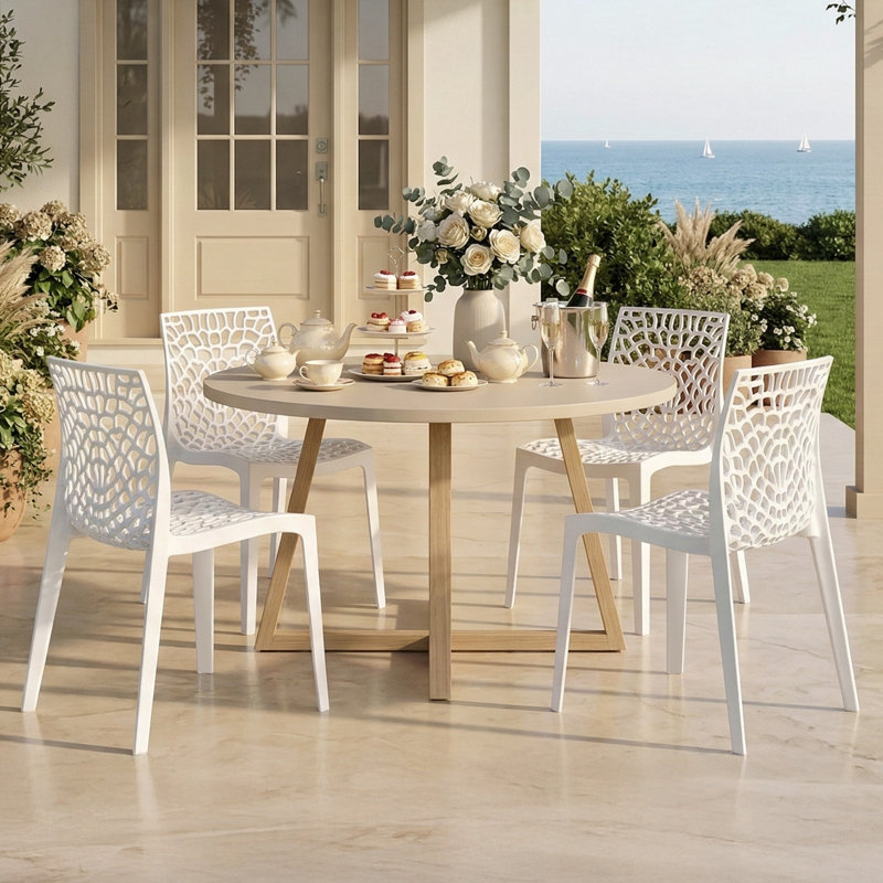 Chaise de salle à manger empilable, chaise d'appoint de patio sans accoudoirs, sans assemblage et résistante aux intempéries, avec dossier respirant