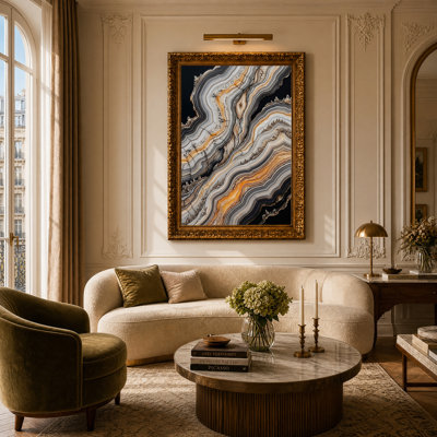 Tableau sur toile en tranches d'agate orange et grise superposées