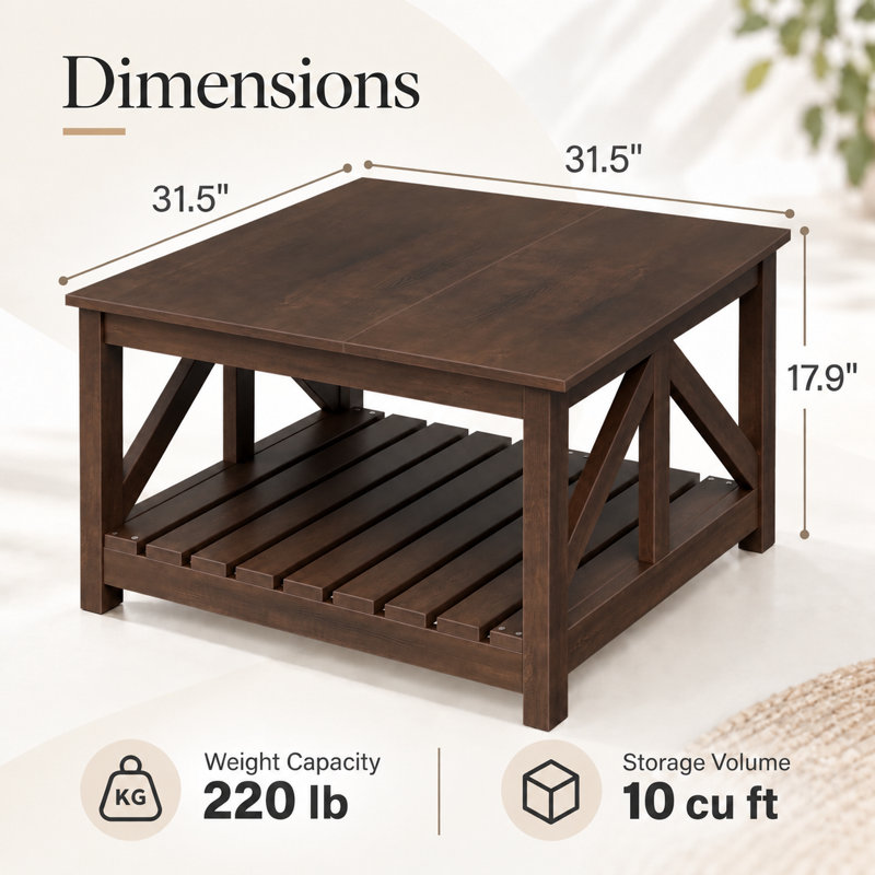 Table basse 31,5 po Farmhouse, Brun, Brun