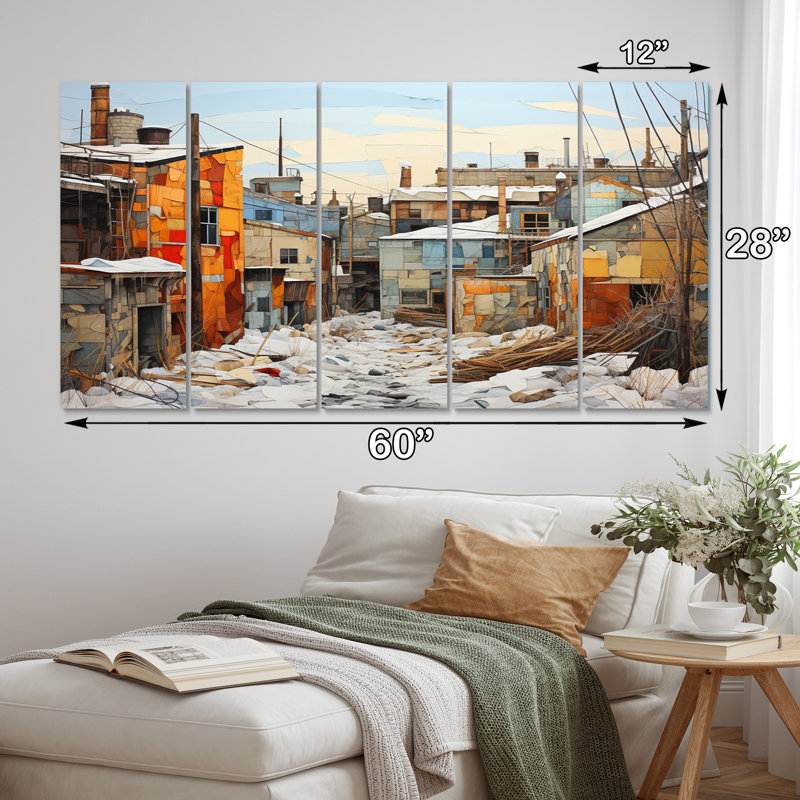 Winter Warehouse Palette II - entrepôt, reproduction sur toile - 5 panneaux égaux