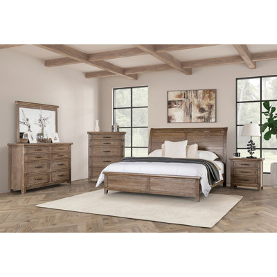 Mobilier de chambre à coucher à panneau à 5 tiroirs de style transitionnel avec finition brune et commode à 1 tiroir