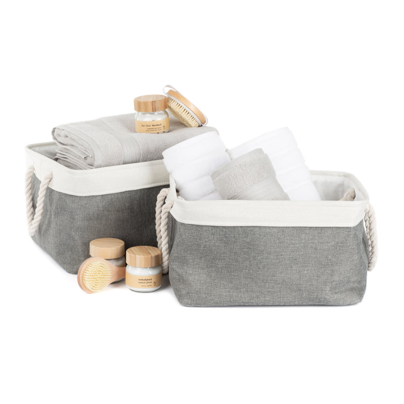 Laundry 2 Canvas Laundry Basket with Handles, Grey/White