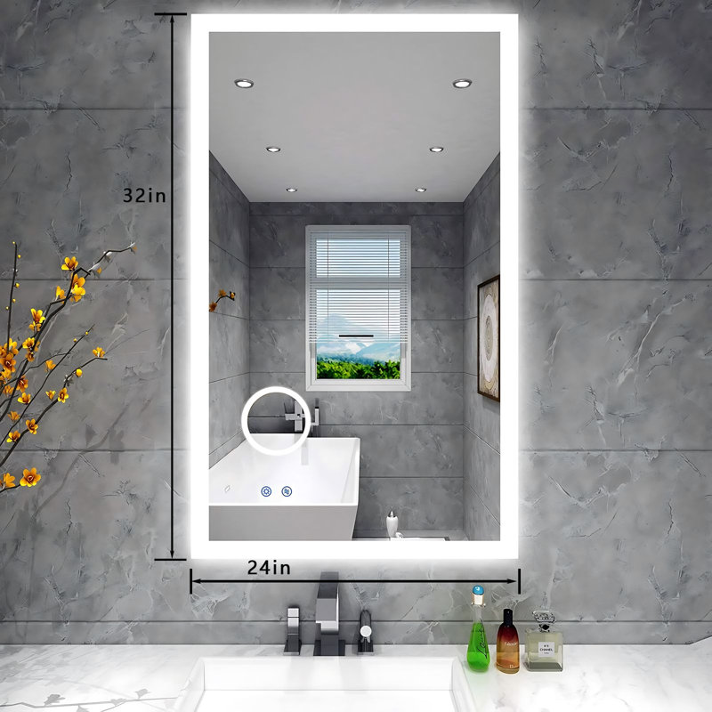 Miroir mural plat à DEL, lumière de meuble-lavabo à intensité variable, loupe