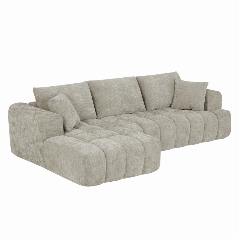 Soneson 4-Person L-Shaped Chenille Sectional Modular Sofa, Khaki Chenille