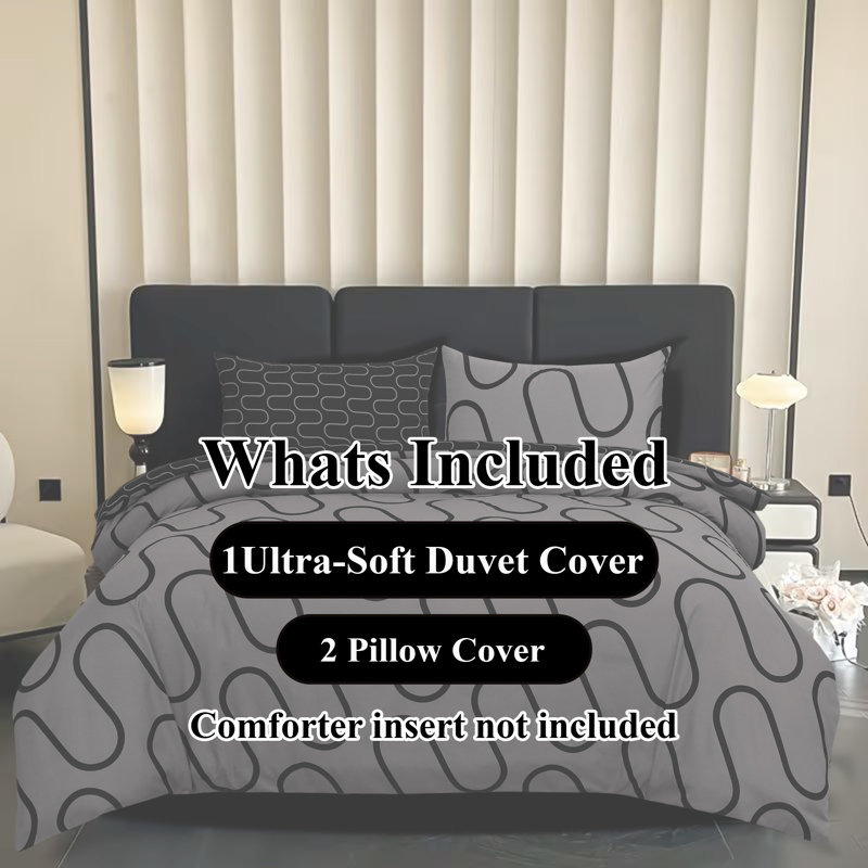 Aspire Homeware Modern Reversible Geometric Shapes Duvet Cover Set with Pillowcases for Trendy Bedroom Look