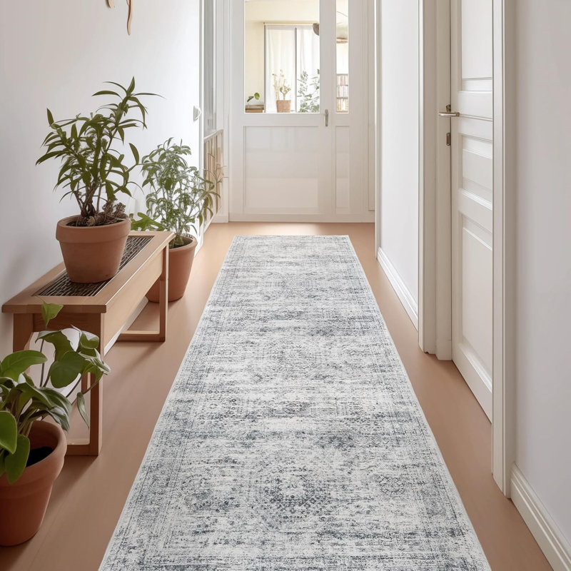 Tapis lavable rétro antidérapant (gris), Tapis de couloir 2 pi x 8 pi