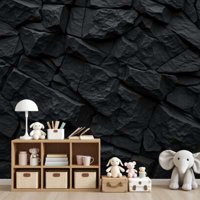 Papier peint auto-adhésif à texture de roche noire foncée avec des couches robustes en pierre naturelle H 69 po x l 96 po, papier peint amovible en PVC pour chambre à coucher, bureau à domicile