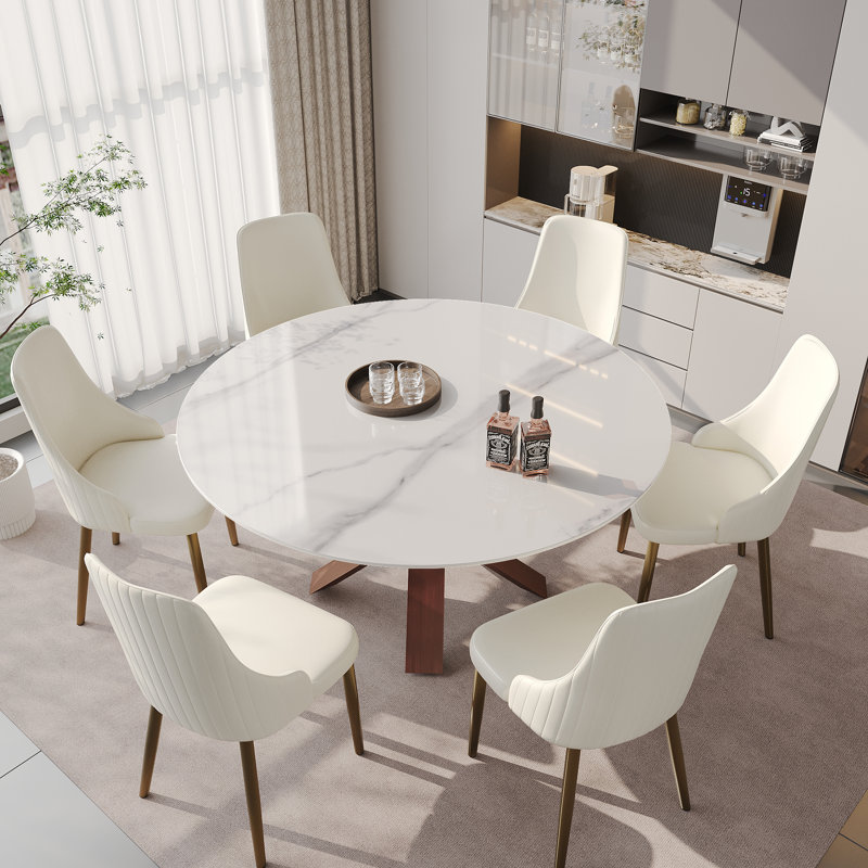 Table de salle à manger Modern, H 29,53 po x L 59,05 po x l 59,05 po, Blanc, Brun