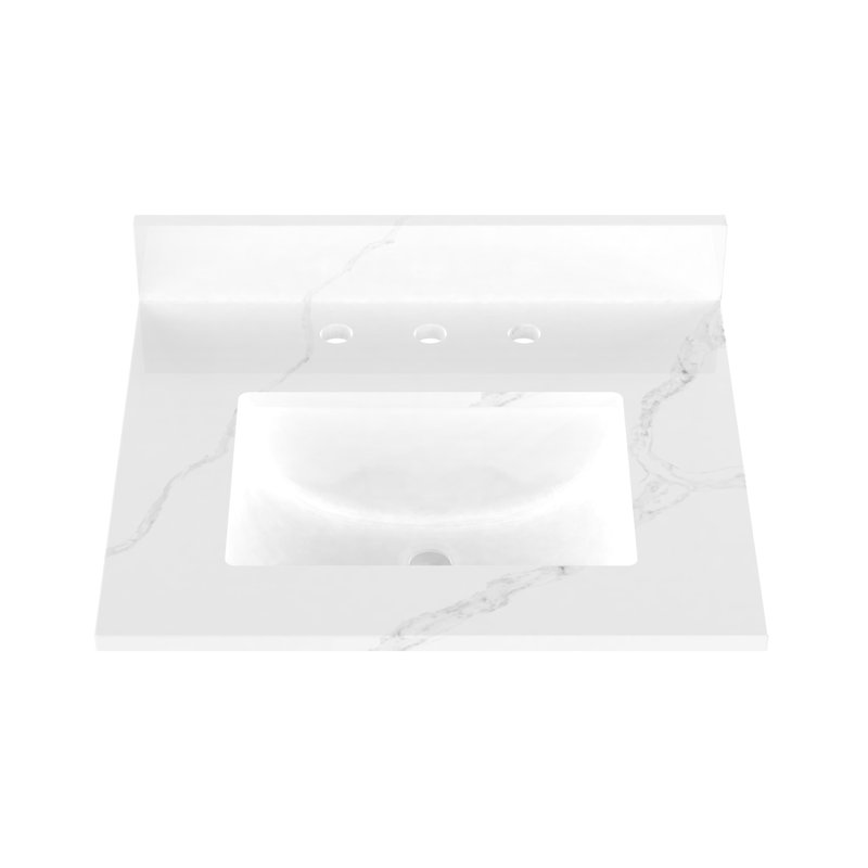 25'' Quartz Single Bathroom Vanity Top with Sink, Calacatta White