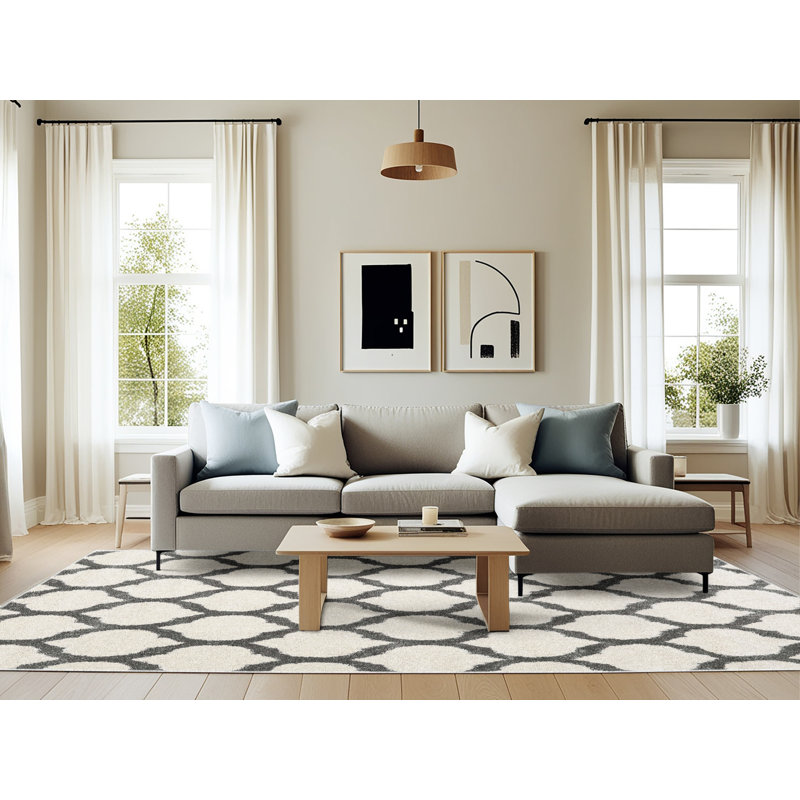 Tapis gris/zone blanche contemporaine, Rectangle 6 pi x 9 pi