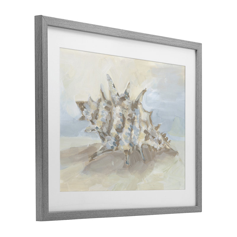 Doux mélange de coquillage clouté et coquillage sous-verre par Jetty Home, LLC, H 13 po x l 16 po, Cadre de ferme gris