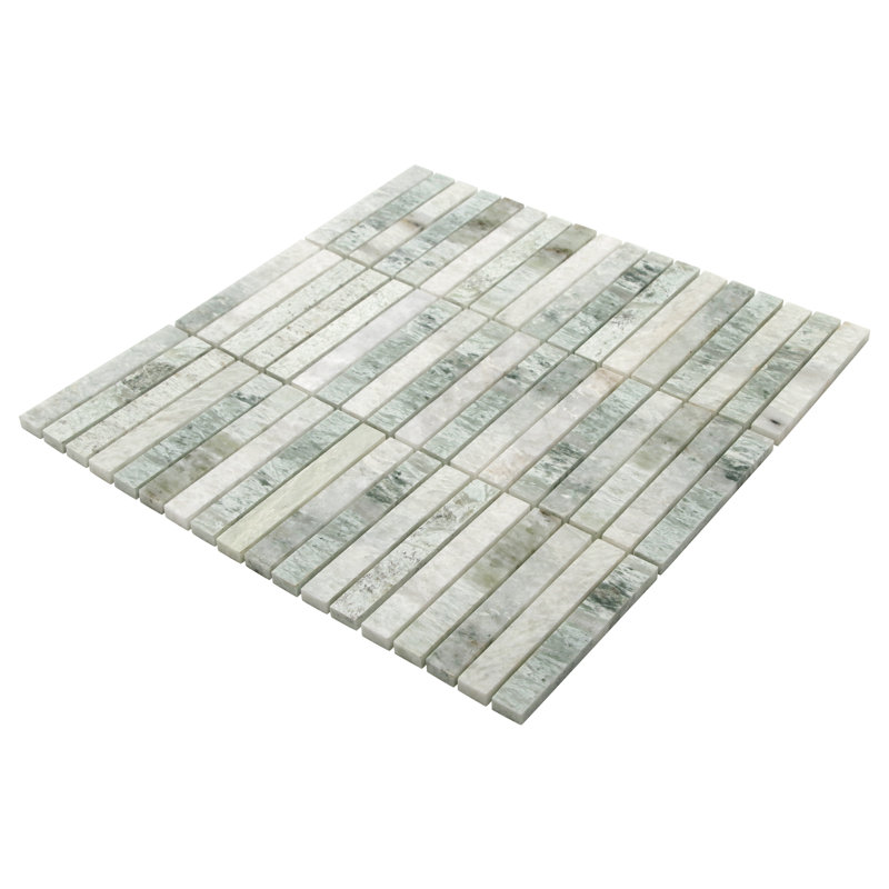 11.8" x 12" Stacked Polished Natural Marble Wall & Floor Mosaic Tile, Green