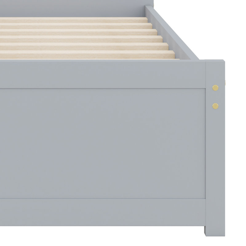 Solid Rubber Wood Bed With Two Built-In Drawers, Grey