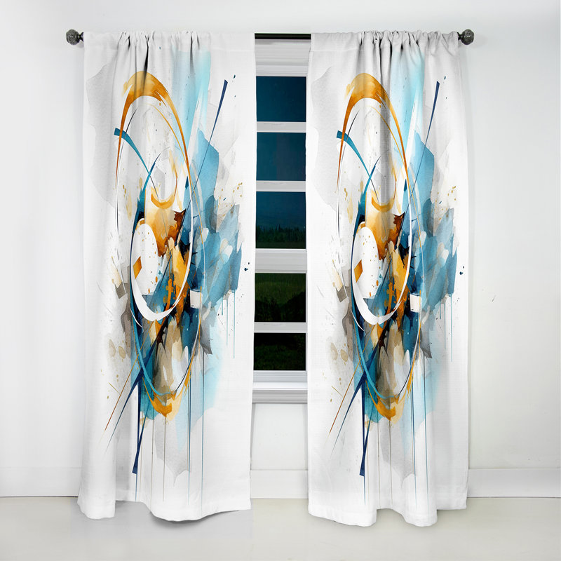 Blue Gold Surreal Melodies I - Abstract Curtain - Blackout Abstract Curtain - 1 Panels, 52" W x 63" L